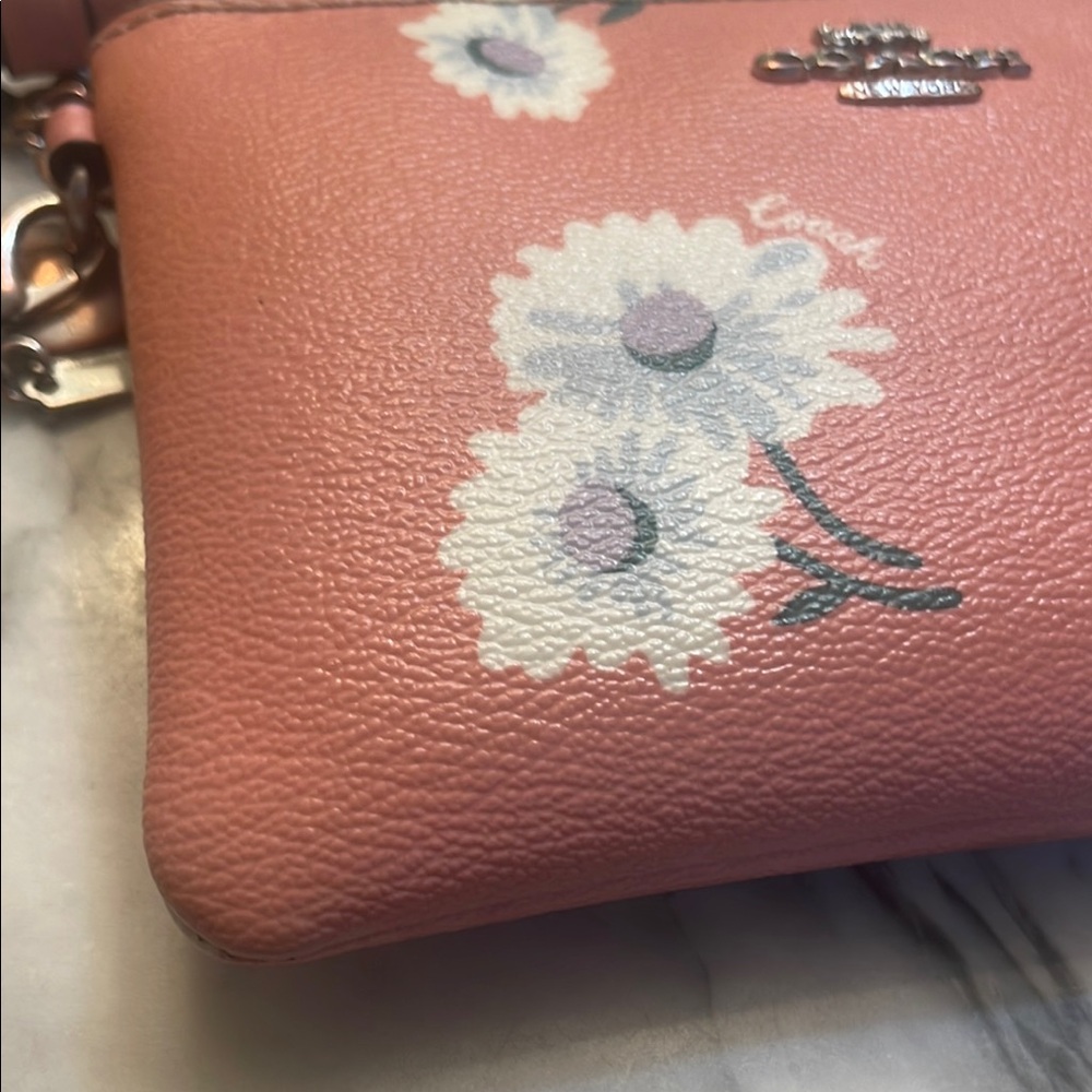 Coach Pink Floral Leather Wristlet Clutch - Picture 8 of 12